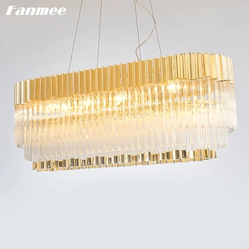 

Contemporary Clear Crystal Chandelier Lighting LED Modern Gold Finish Dining Table Decorative Hanging Lamp Art Deco Living Room