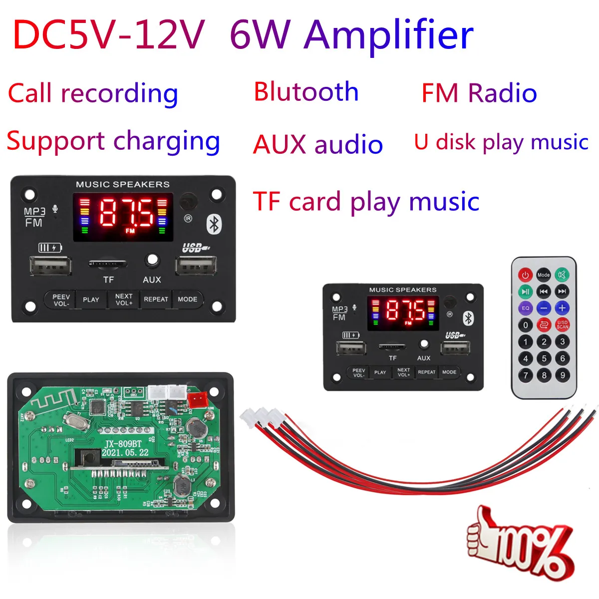 Amplifier 50W/ 6W Player Decoder Board 5V-18V Bluetooth-compatible 5.0 Car FM Radio Module TF USB AUX WMA Player Decode