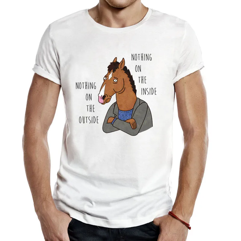 Футболка Bojack Horseman Nothing on the outside nothing on the inside, мужские футболки унисекс, аниме, новинка, забавные повседневные футболки для мужчин - Цвет: Белый