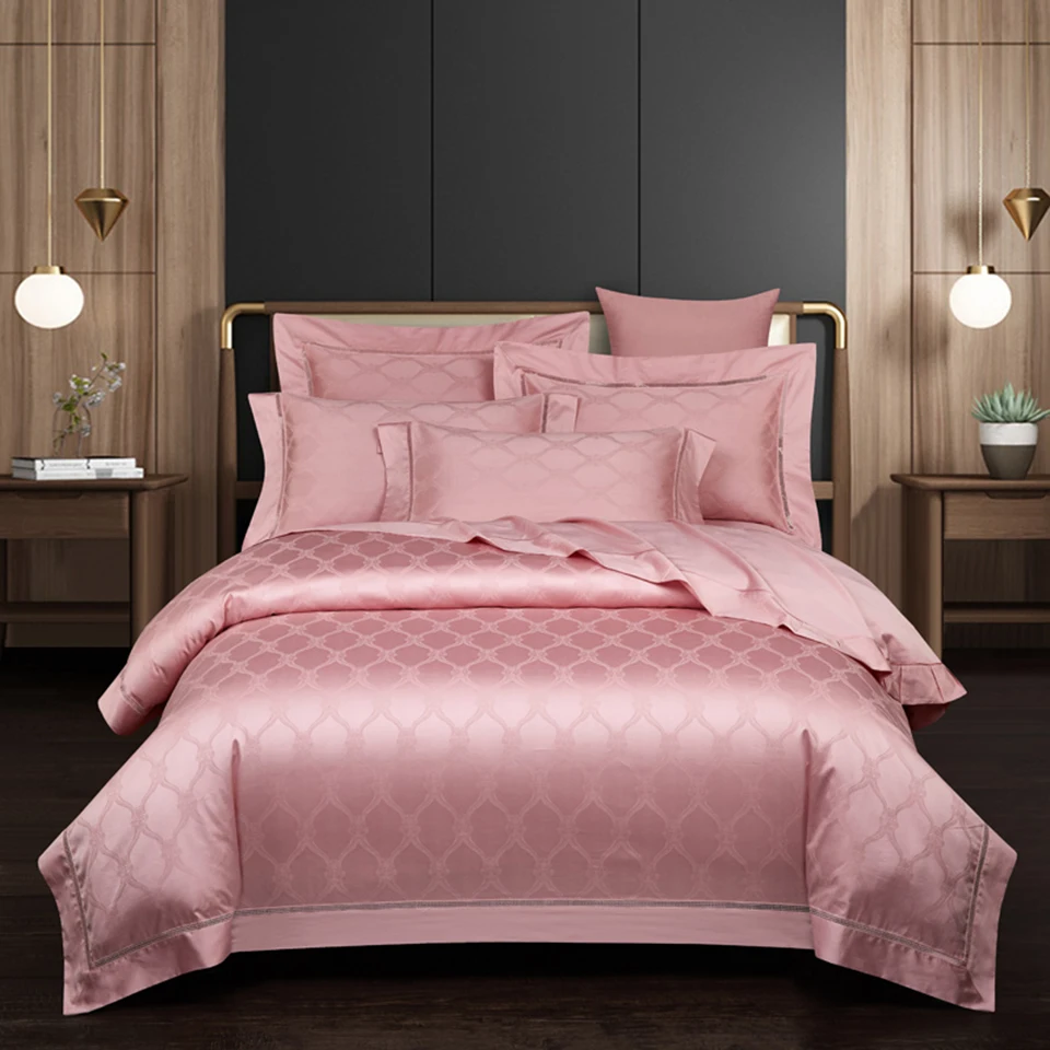 Free Shipping Pure Color Comforter Bedding sets Egyption Cotton Bedsheet Jacquard Quilt duvet Cover 4pcs Article bed sheet
