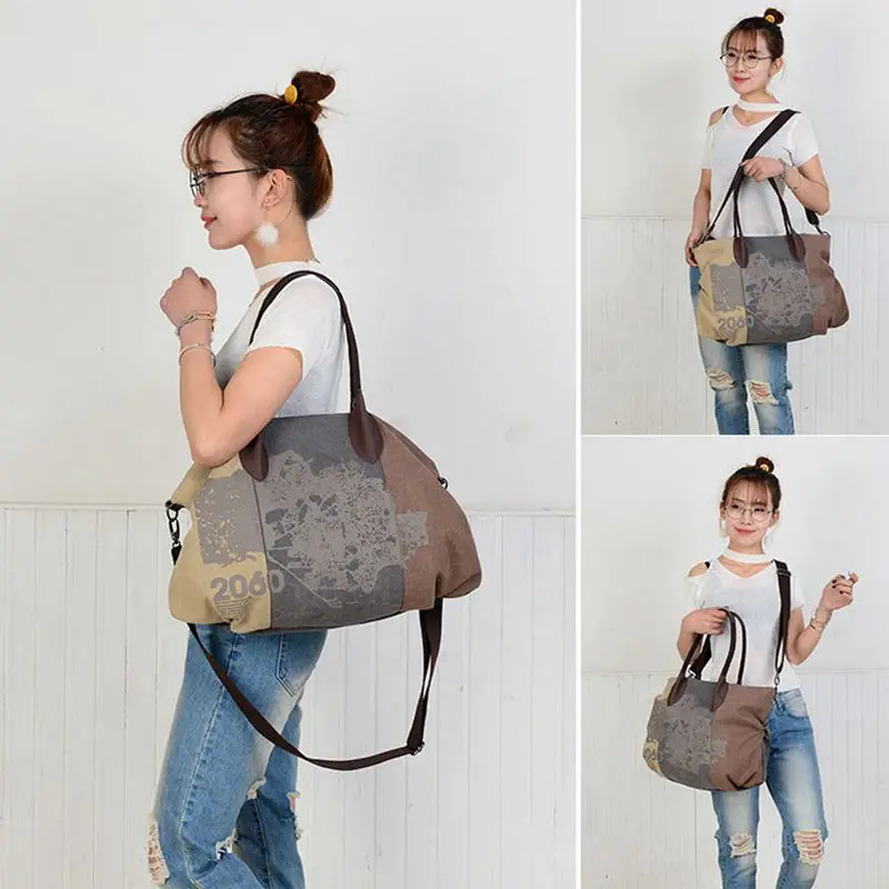 ABZC-Women's Handbag Vintage Shoulder Bag Canvas Retro Shoulder Bag Brown