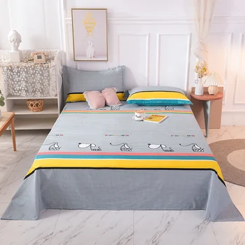 

NEW Cartoon Print Bed Linens Flat Bed Sheet Plain Feather Printed For Single/ Double Bed Twin Queen King Size Bedsheets 3 PCS