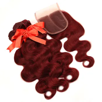 Pinshair 99J Hair Red Burgundy Bundles With Closure Brazilian Body Wave Human Hair Weave Bundles With Closure Non-Remy No Tangle 4