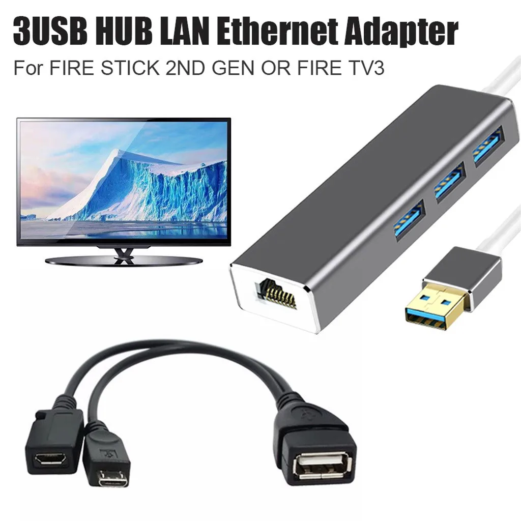 1 шт. 3 usb-хаб LAN концентратор usb Ethernet адаптер OTG USB кабель для FIRE STICK 2ND или FIRE TV3 usb-хаб 3,0 usb разветвитель usb несколько