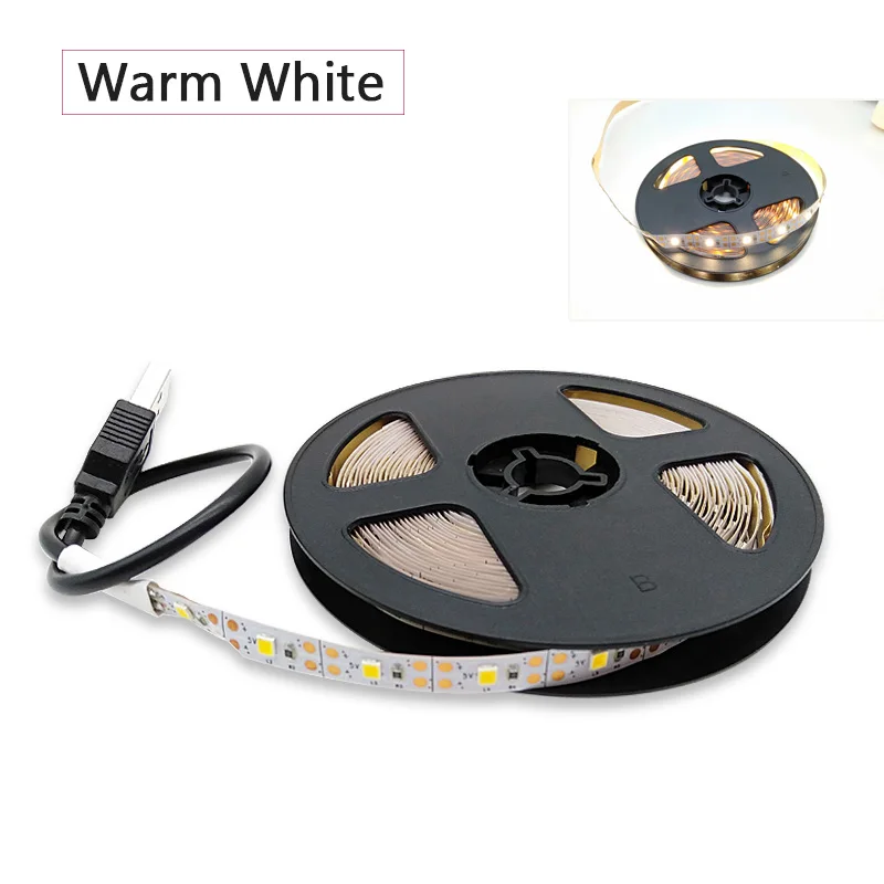Warm White no Remote 5V USB силовой светодиодный светильник RGB/белый/теплый белый 2835 3528 SMD HD ТВ Настольный ПК экран подсветка и косой светильник ing 1 м 2 м 3 м 4 м - Испускаемый цвет: Warm White no Remote