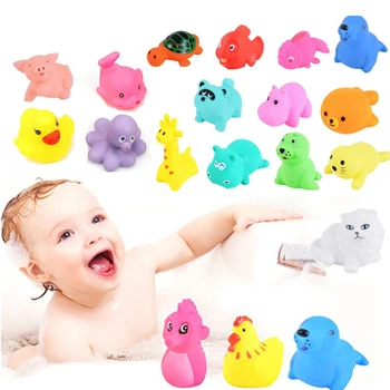 10Pcs/Set Cute Animals Swimming Water Toys For Children Soft Rubber Float Squeeze Sound Squeaky Bathing Toy For Baby Bath Toys 1