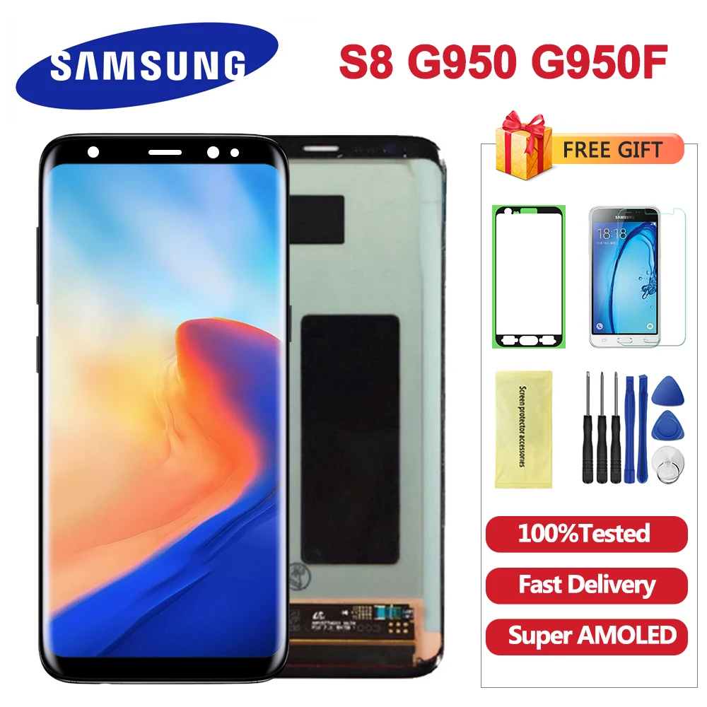 Сменный экран для SAMSUNG Galaxy S8 G950 G950F, ЖК-дисплей S8 Plus G955 G955F, дигитайзер сенсорного экрана