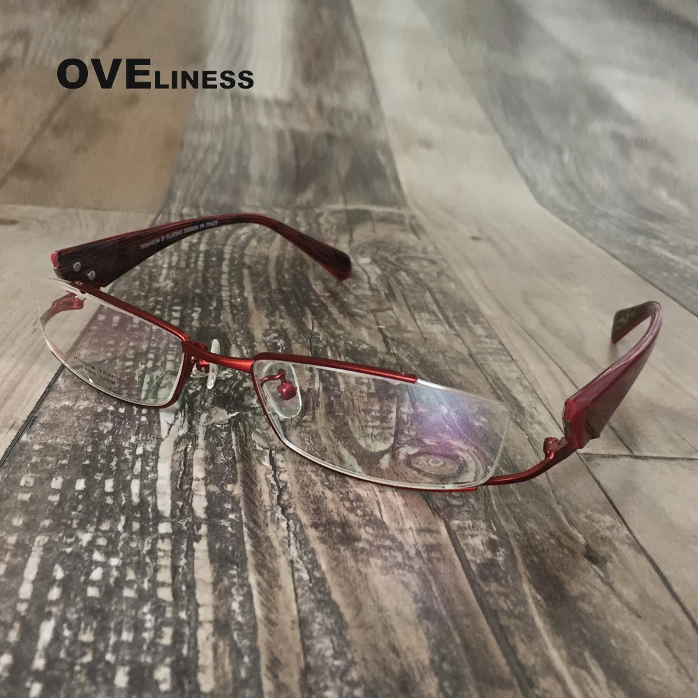 wine red Оптические оправы для очков Женские оправы для очков красные оправы для очков мужские титановые прозрачные очки для близорукости полуобода - Цвет оправы: wine red