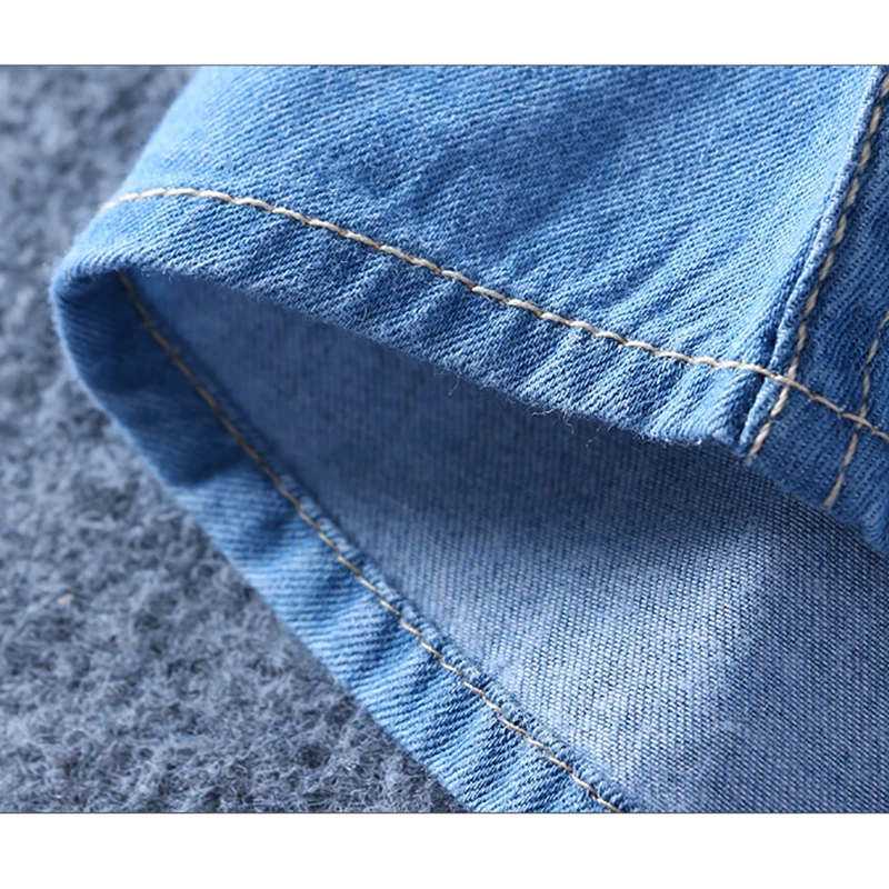 Denim shirt Men long sleeve soft cotton double pockets slim slight elastic jeans tops