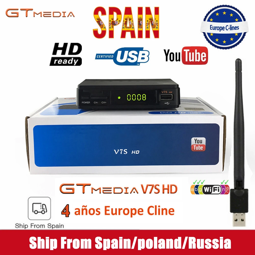 Спутниковый ресивер GTMedia V7S HD DVB S2 Full 1080P + USB WIFI 4 года Cline CCCAM Upgrade Freesat V7 Receptor Sat TV