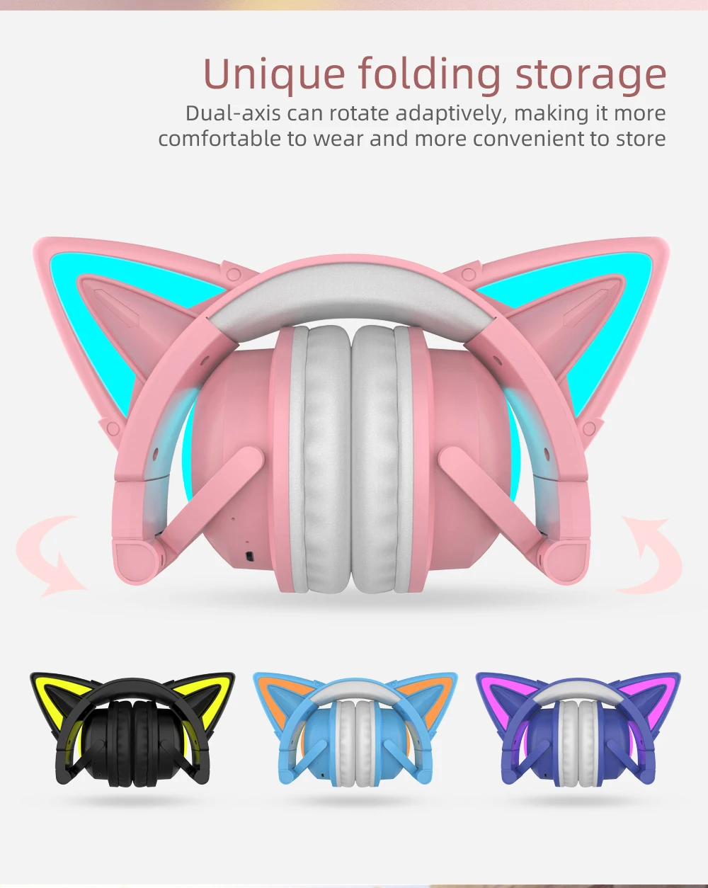 New ZW068 Bluetooth5.0 Headphone Wireless Headset With HD Microphone Cat Ear Cute LED Light Flashing for Girl Gift