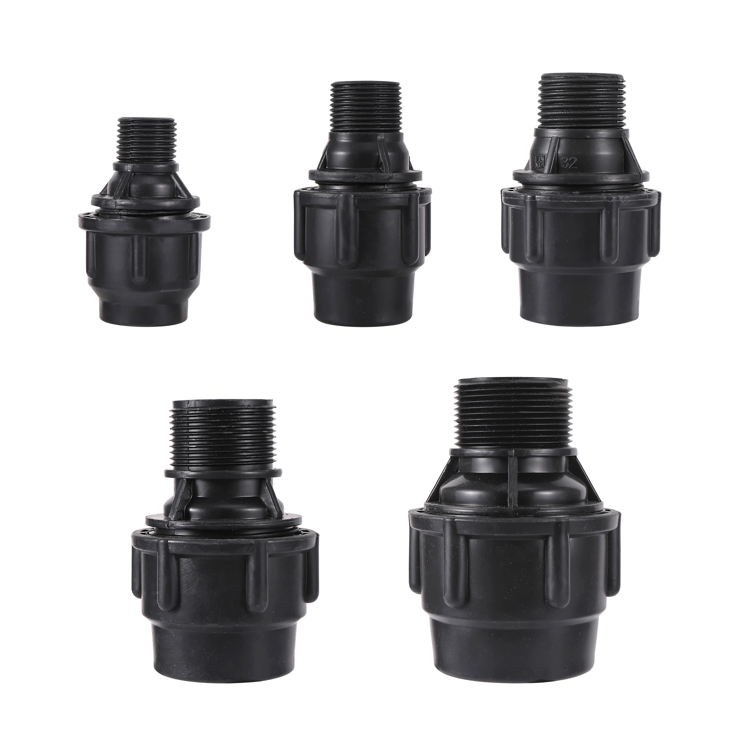 

20/25/32/40/50mm PE Pipe Reducer Fast Direct Connect 1/2" 3/4" 1" 1.2"1.5" Male Thread Agriculture Field Irrigation Pipe Fitting