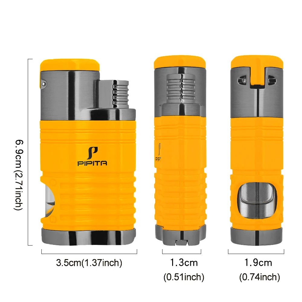 PIPITA зажигалка+ резак+ сигарная Трубка Набор ветрозащитный многоразовый бутановый фонарь Зажигалка 4 струйные зажигалки для Сигар Зажигалка для сигарет