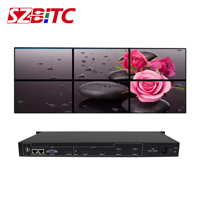  SZBITC 2x3 Video Wall Controller HDMI VGA Audio USB Video 180 Degree Rotation With Remote Control F