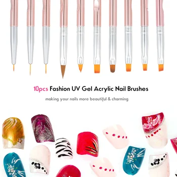 

10Pcs UV Gel Acrylic Nail Brushes Liner Dotting Painting Pen Set Nail Art Drawing Carving Pen UV Gel Polish Manicure Tool Set