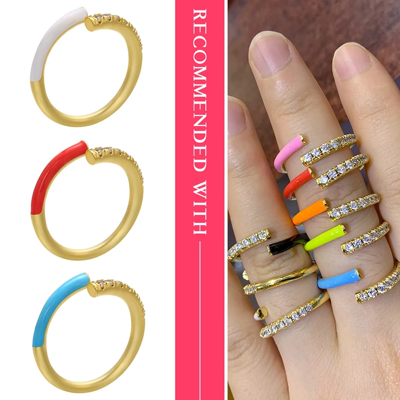 HECHENG, anillo de neón colorido, al por mayor, anillo de arcoíris CZ para mujer, accesorios de joyería, anillo de dedo abierto ajustado VJ24