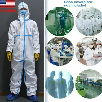 

Hazmat Suit Disposable Coveralls Clothing Protective Safety Overalls Suit Full Protection