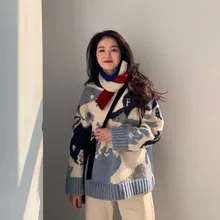 Aliexpress - 2020 Autumn Winter Korean Thick Long Contrast Color Print Sweater Women Pullover Sleeve Knit Jumper O-Neck Warm Sweaters