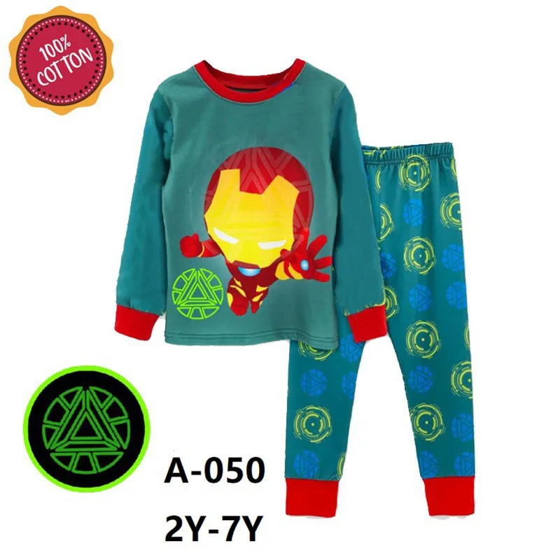 WholesaleBoysBlueIronmanPajamasSets2019KidsNightLightClothes