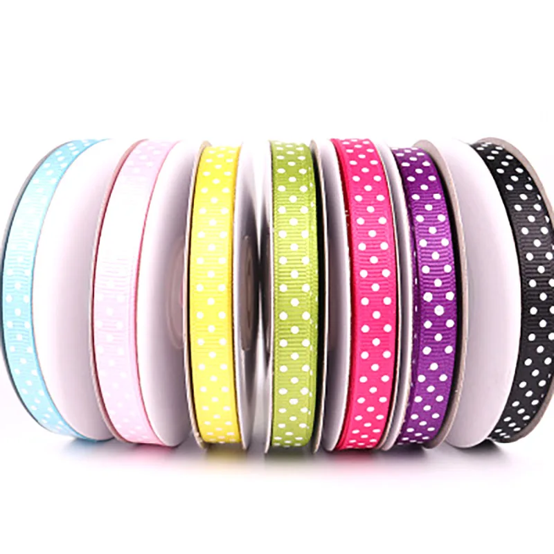 Polka Dots Printed Grosgrain Ribbons Wedding Festival Party Decorations Bow Craft Card Gifts Wrapping Supplies DIY 10mm 5Yards