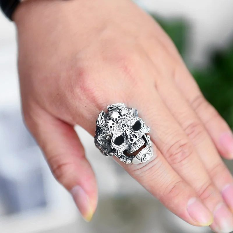 1 шт. Мужские Винтажные Domineering Rock Finger кольцо Череп головное Открытое регулируемое