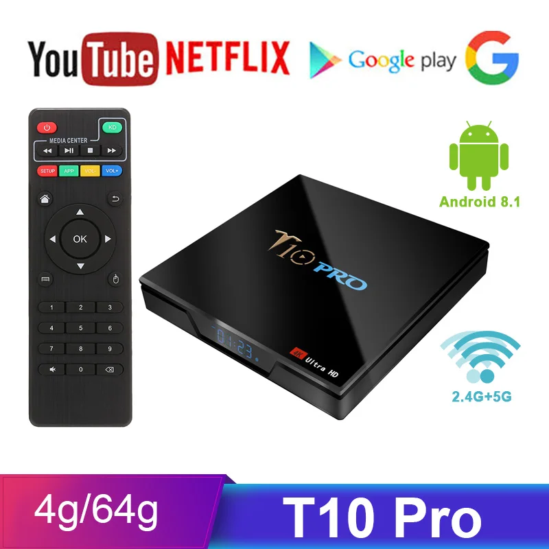 Приставка Смарт ТВ T10 Pro Amlogic S905X2 2 4 ГГц Wi Fi BT4.1 Android 8 1 ГБ 64 32 USB3.0 4K VP9|ТВ-приставки и