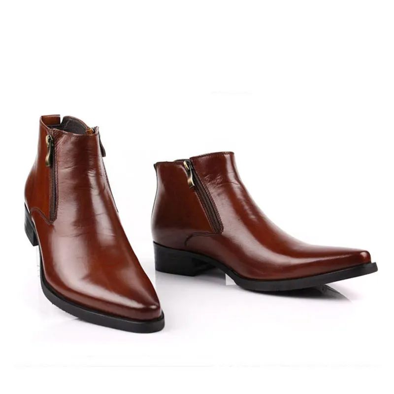 

Black Genuine Leather Ankle Boots Men Wedding Dress Shoes Men's Chelsea Business Work Boots Fashion Trend Pointy Short Boots