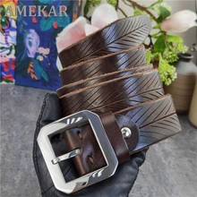 

Stainless Steel Belt Buckle Hand Carving Desiger Luxury Belt Ceinture Think Leather Belt Men Vintage Waist Men's Belt Q9