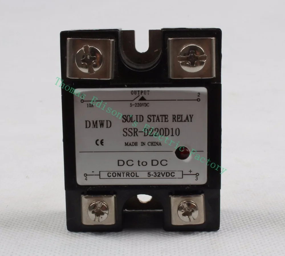 SSR-10DD вход 5-32VDC нагрузка 5-220VDC SSR 10DD 10A Однофазный DC твердотельное реле с индикатором SSR-D220D10