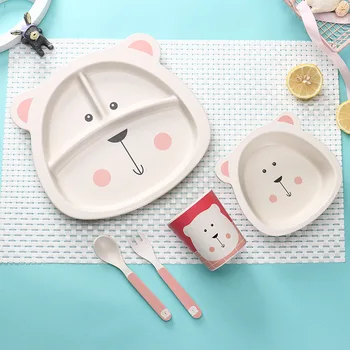

Children's Tableware Bamboo Fiber Bowls Cute Cartoon Eco-friendly Dinnerware Natural Tableware 5Pcs/Set Separation Feeding Plate