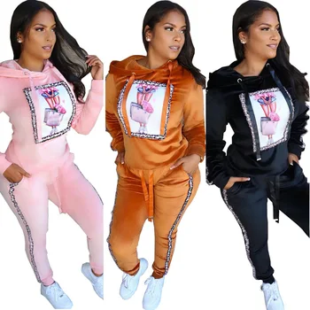 

Autumn Winter Women Two Piece Set Top and Pants Plus Size Tracksuit Sweatsuit Outfit Solid Print Active Casual Sets