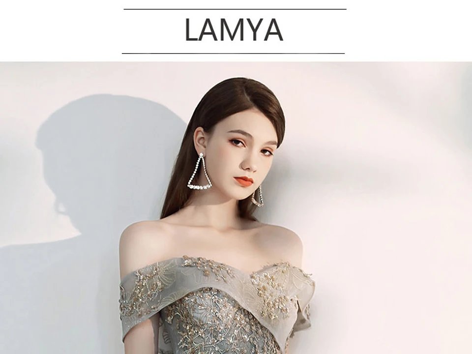 LAMYA, высококачественное элегантное вечернее платье с вырезом лодочкой, Тюлевое платье трапециевидной формы с аппликацией, платье для выпускного вечера на заказ, vestido de festa