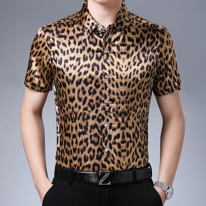 Leopard Printed Shirts Mens Satin Silk Summer Dress 2020 Men Shirts Of Large Sizes Fashion Plus Size Clothing Social Club Casual Leopard Printed Shirts Mens Satin Silk Summer Dress 2020 Men Shirts Of Large Sizes Fashion Plus Size Clothing Social Club Casual