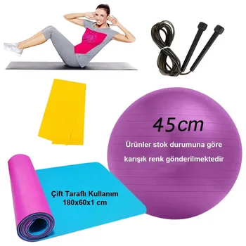 

5 Pcs Yoga Set Health Fitness Exercise Gym Includes Yoga Mat Yoga Ball Skipping Ropes Resistance Band and Air supply device