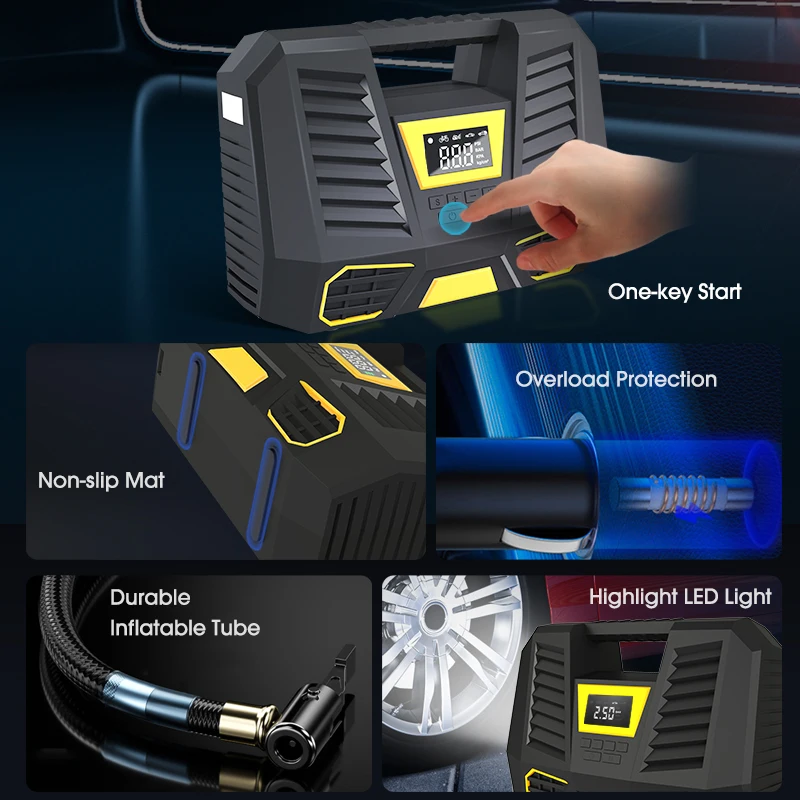 Air Compressor Portable 150PSI Tire Inflator With LED Flashlight Screen Quick Inflation Pump For Car Bicycles air pump electric tire inflator air compressor pump air compressor tire inflator inflatable pump tire inflator gun