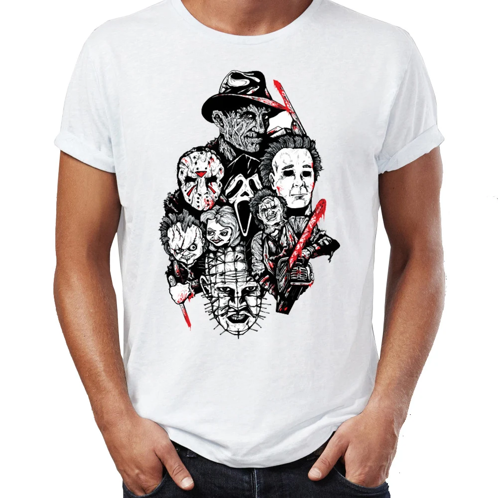 

Men's T Shirt Horror Villains Mugshot Pinhead Freddie Krueger Jason Pennywise Awesome Artwork Drawing Printed Tee