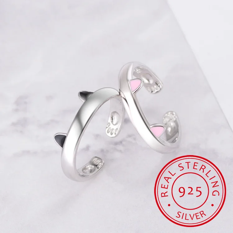 Модное кольцо с кошачьими ушками для женщин Трендовое 925 пробы Серебряное