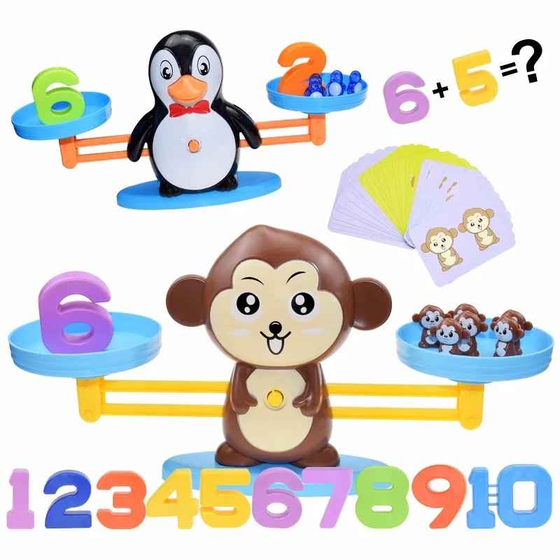Математические весы Монтессори, цифровые весы обезьяны, Обучающие весы по математике, пингвин, балансировочные весы Цифровая доска, игра, Детские обучающие игрушки 1