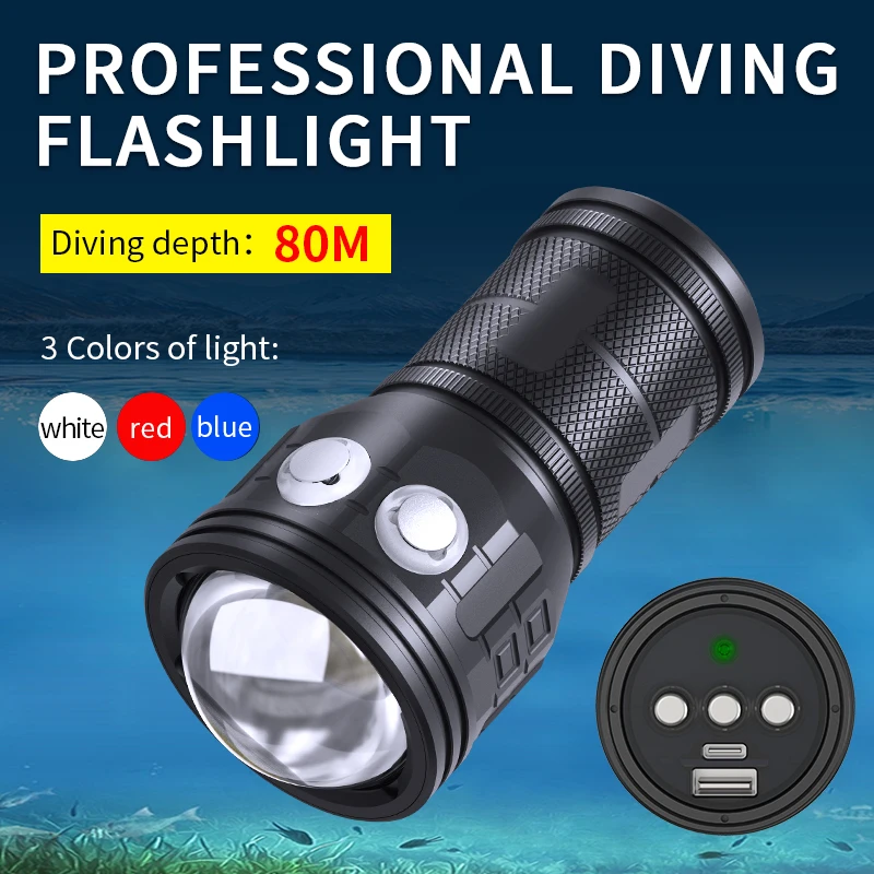 Ipx8 Powerful Diving Flashlight Photography Led Light Underwater 