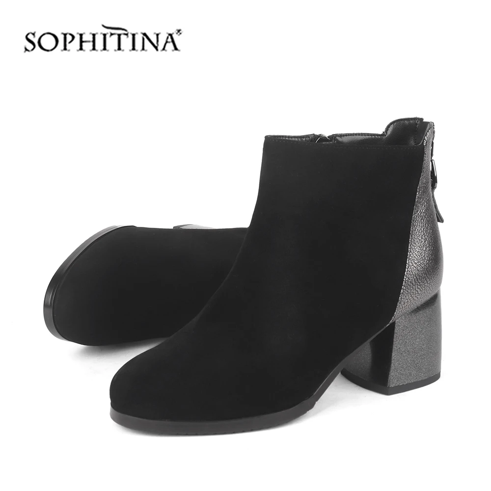 SOPHITINA/ботинки специального дизайна; удобные теплые ботинки на квадратном каблуке с круглым носком из высококачественной натуральной кожи; ботильоны; PC221
