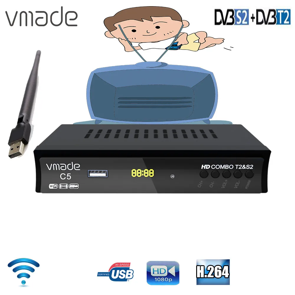 Vmade C5 HD DVB T2 S2 комбо цифровой спутниковый ресивер Full HD1080P наземный ТВ тюнер