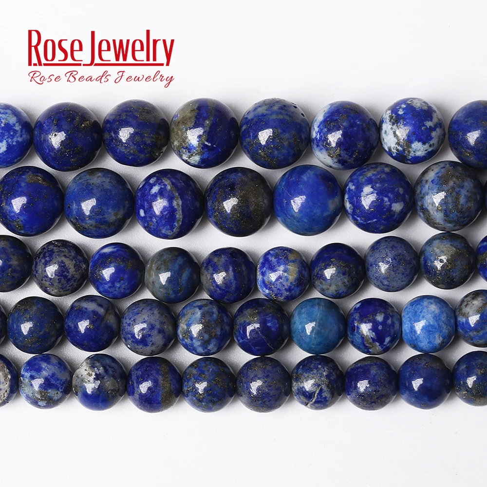 Natural Stone Round Blue Lapis Lazuli Gemstone Beads For Jewelry Making 15" 