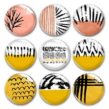 

Geometric pattern glass cabochon,Yellow pink and white Digital images Round photo glass cabochon demo flat back Making findings
