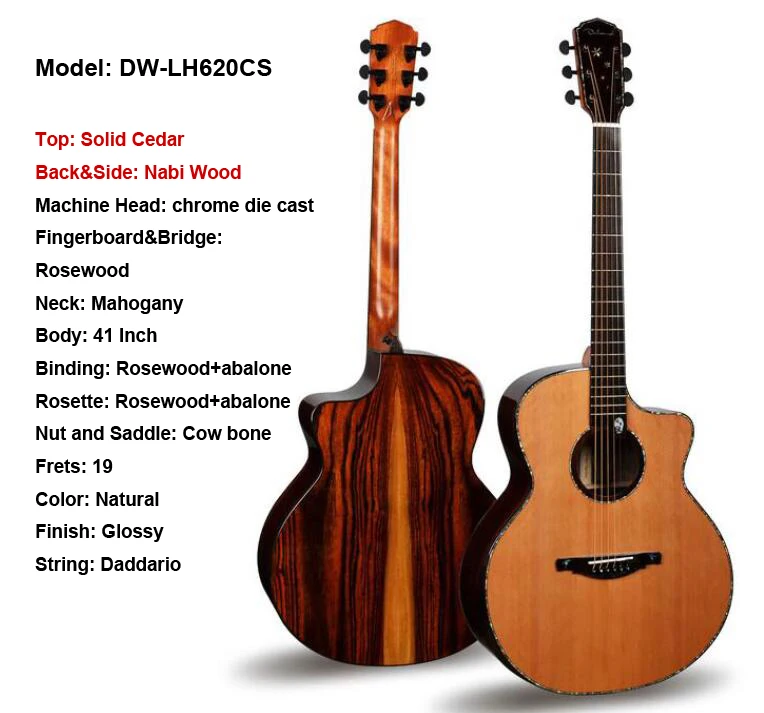 DW-LH620CS with EQ Dadarwood DW-LH610CS твердая верхняя Акустическая гитара, акустическая электрогитара, гитара ra acustica - Цвет: DW-LH620CS with EQ