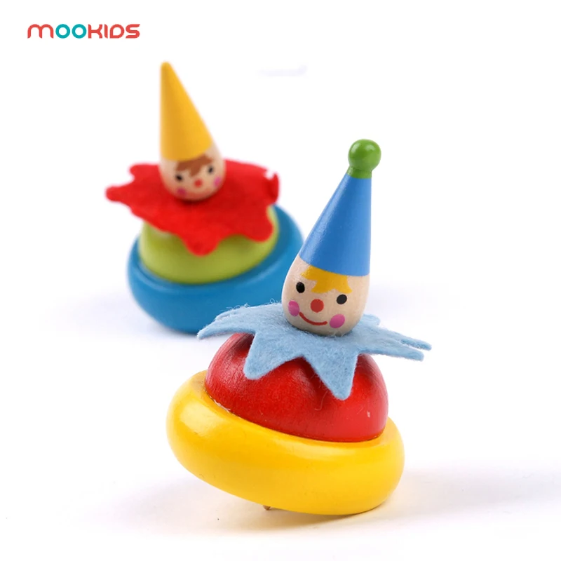 

Mookids Free delivery wooden spinning gyro toys for children gifts dancing clown flip classic toys parent-child interaction