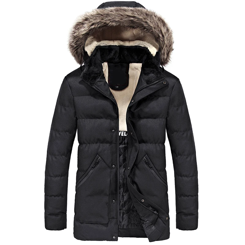 KENNTRICE брендовая мужская зимняя куртка с капюшоном, хлопковая ветрозащитная ветровка, мужское зимнее пальто, мужские Длинные парки - Цвет: black