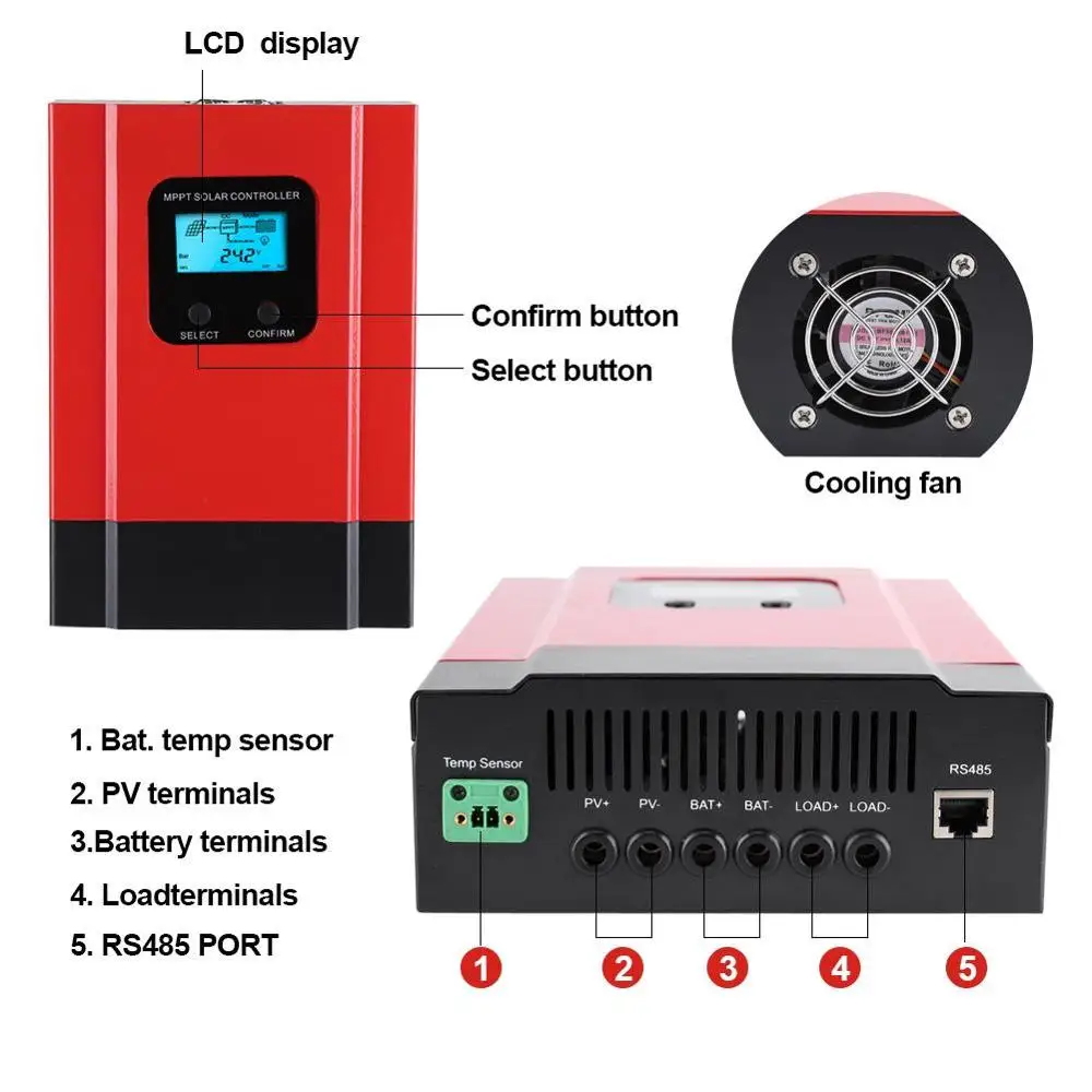 MPPT 60A Solar Charge Controller 12V 24V 36V 48V eSmart3-60A Solar Panel Battery Charge Regulator with Back-light Display RS485