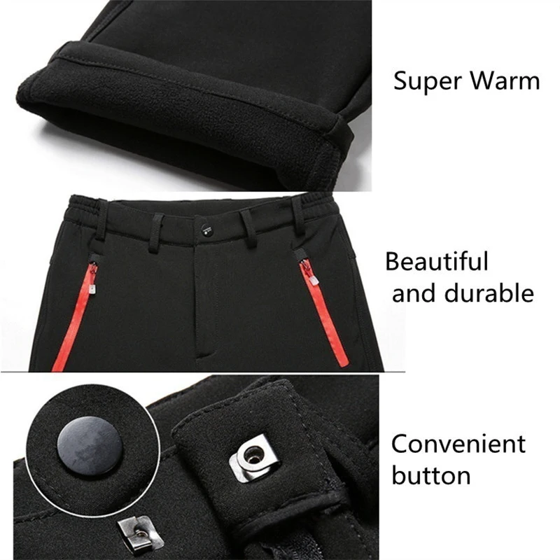 Men Elastic Fleece Outdoor Winter Warm Pants Sharkskin Camping Fishing Trekking Climbing Hiking Sport Training Trousers Oversize