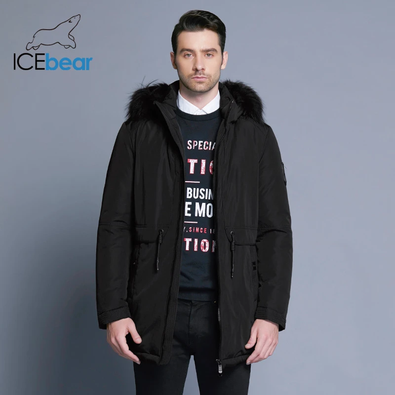 ICEbear 2018 зимняя куртка Для мужчин планка на молнии Регулируемый пояс мягкие удобные меховой воротник зима одежда из хлопка 17MD941D
