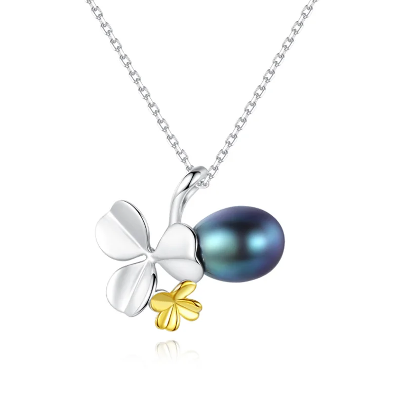 MeiBaPJ Real Freshwater Pearl Sweet Flower Pendant Necklace 925 Solid Silver Fine Party Jewelry for Women